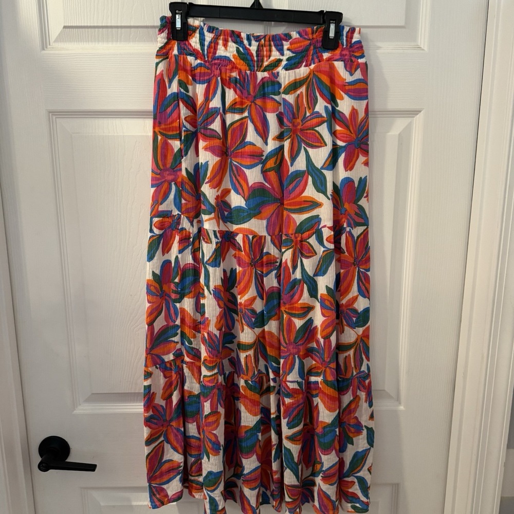 Tiered Ruffle Maxi Skirt Womens Sz M Floral‎ Cottage Boho Spring Festival Fairy